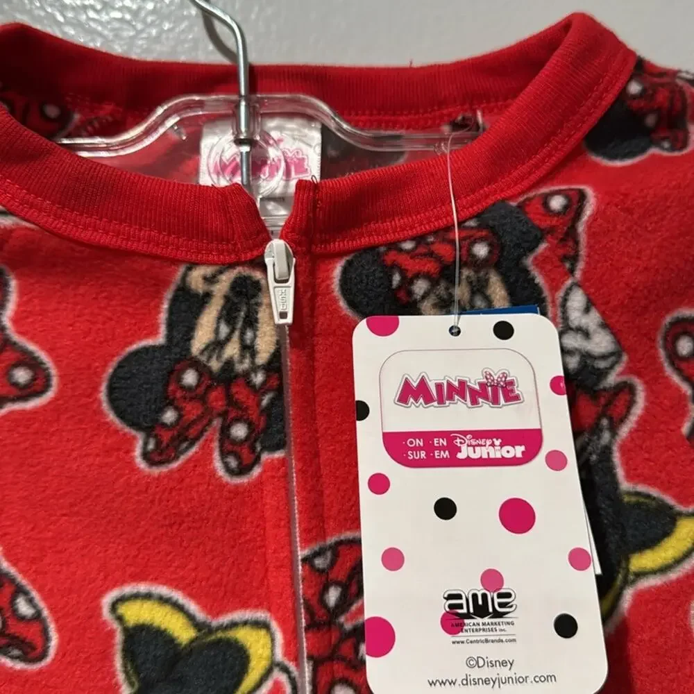 Disney Girls Junior Minnie Footed Pajamas New with Tags Xmas Red Cozy